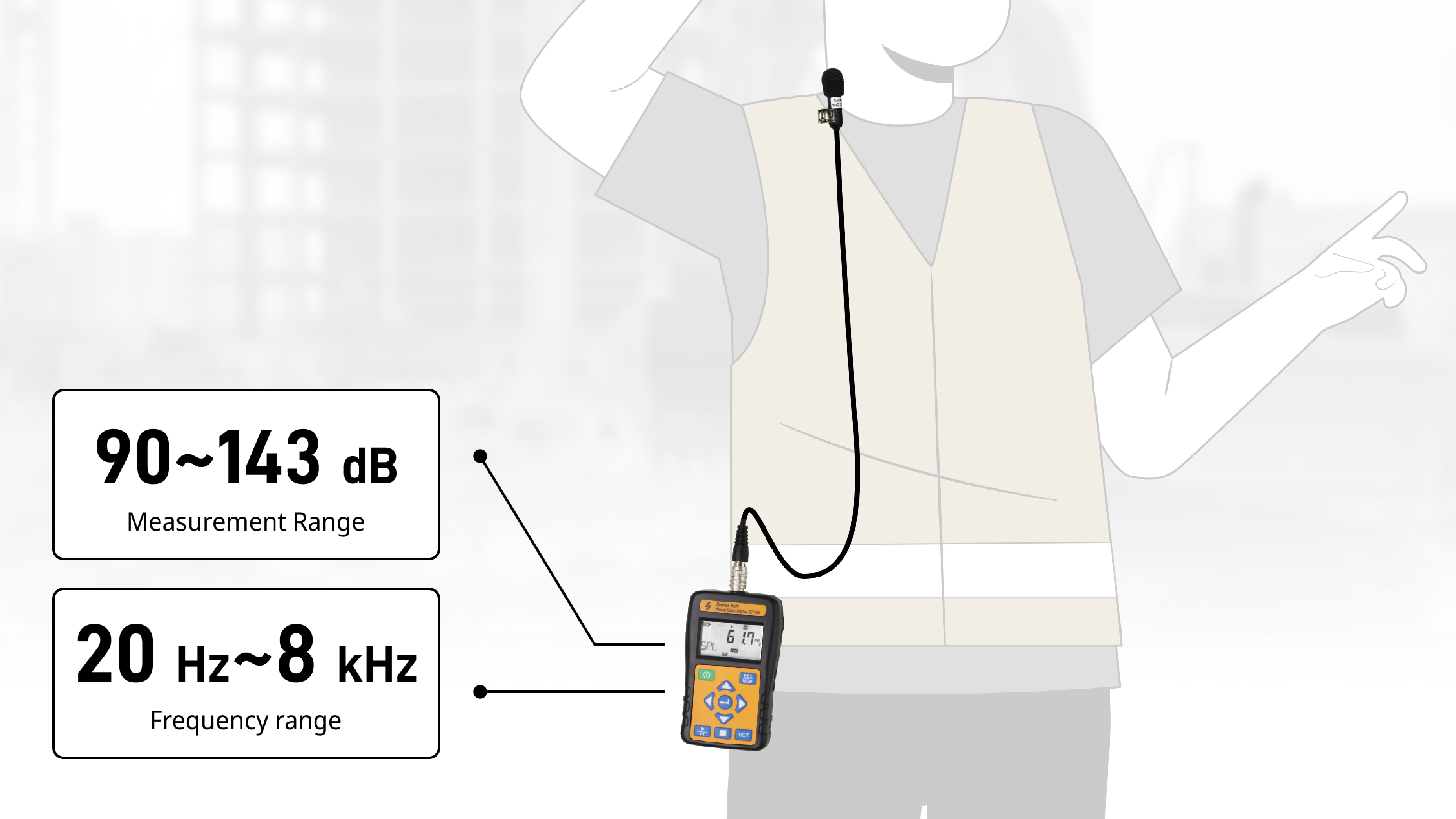 Worker wearing ST-130 personal noise dosimeter