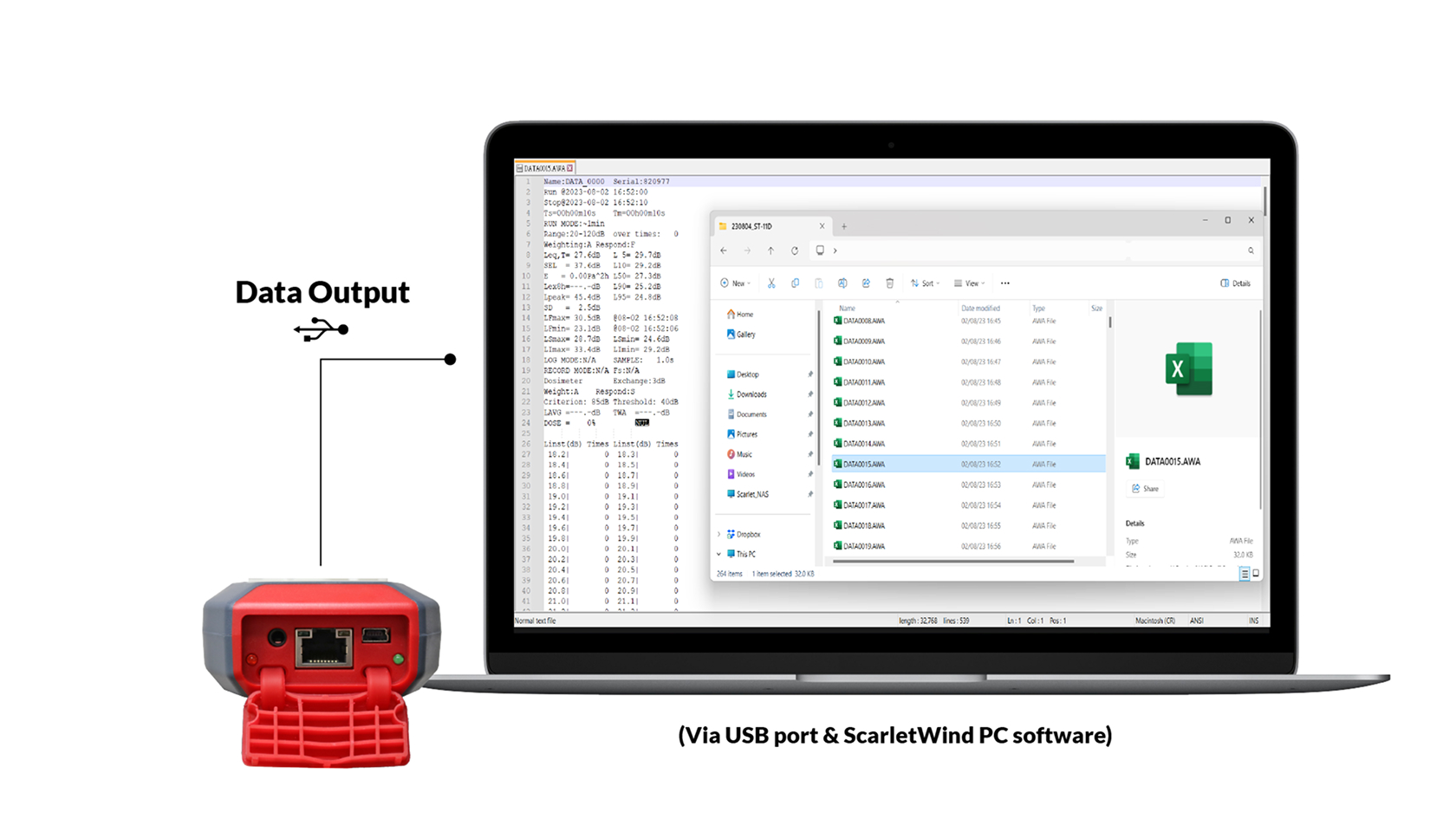 ST-11D data export to PC software via USB cable