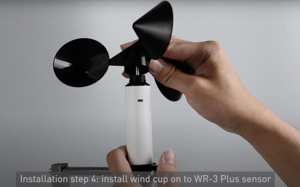 Install the wind cup on top of the wind sensor until you hear the “click” sound to make sure it is properly installed