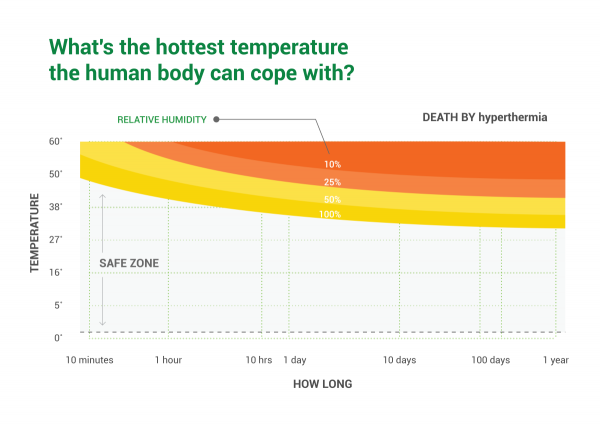 What's the hottest temperature in the human body can cope with?