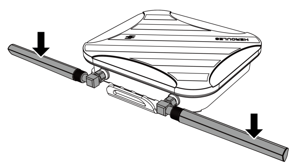 Install two 5 GHz omnidirectional antennas on the 90-degree angle antenna transmitter which is pre-installed on the N-type port of the transmitter.