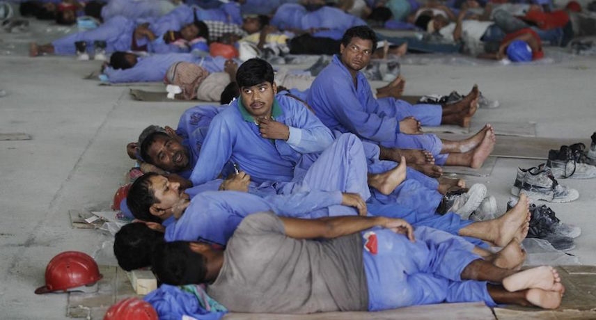 Workers during break at worksite
