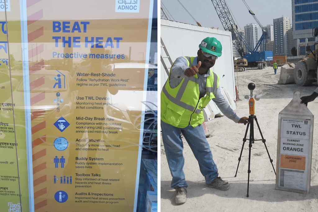 Scarlet’s TWL-1S on ADNOC’s Beat the Heat (left); TWL-1S with current TWL level sign (right)