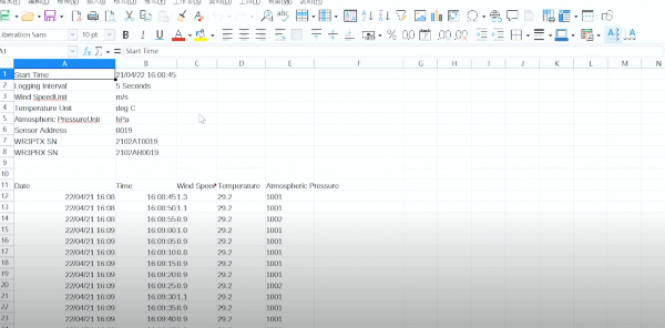 The data export file will look like this